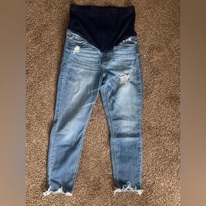 Light Blue Distressed Women's Maternity Jeans - Classic Stretch Denim